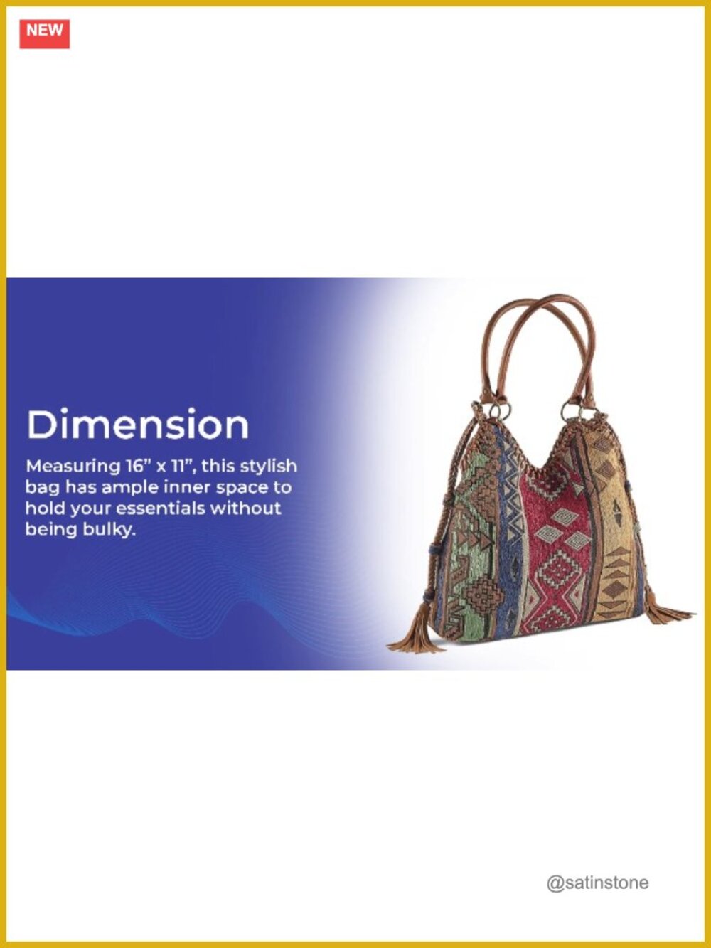 Tapestry Hobo Bag with Snap Closure, Lined Interior, Pockets, Double Handles 21" - Picture 6 of 6